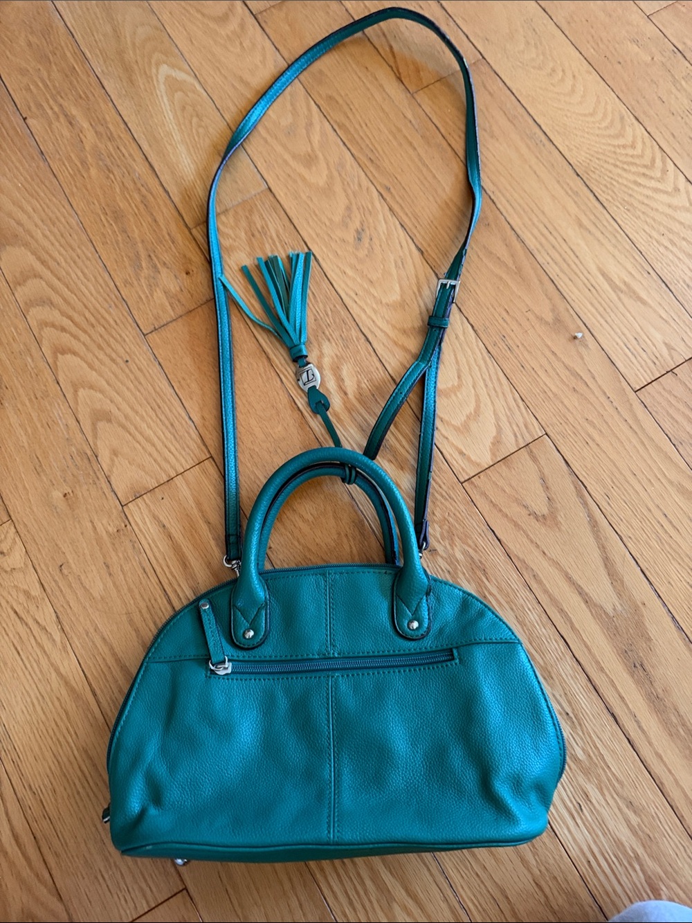 Tignanello Teal Leather Satchel with Tassel and Crossbody Strap